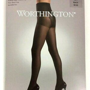 JCPenney Worthington Pantyhose Sz Small Black Scallop Tanga Panty Control Top